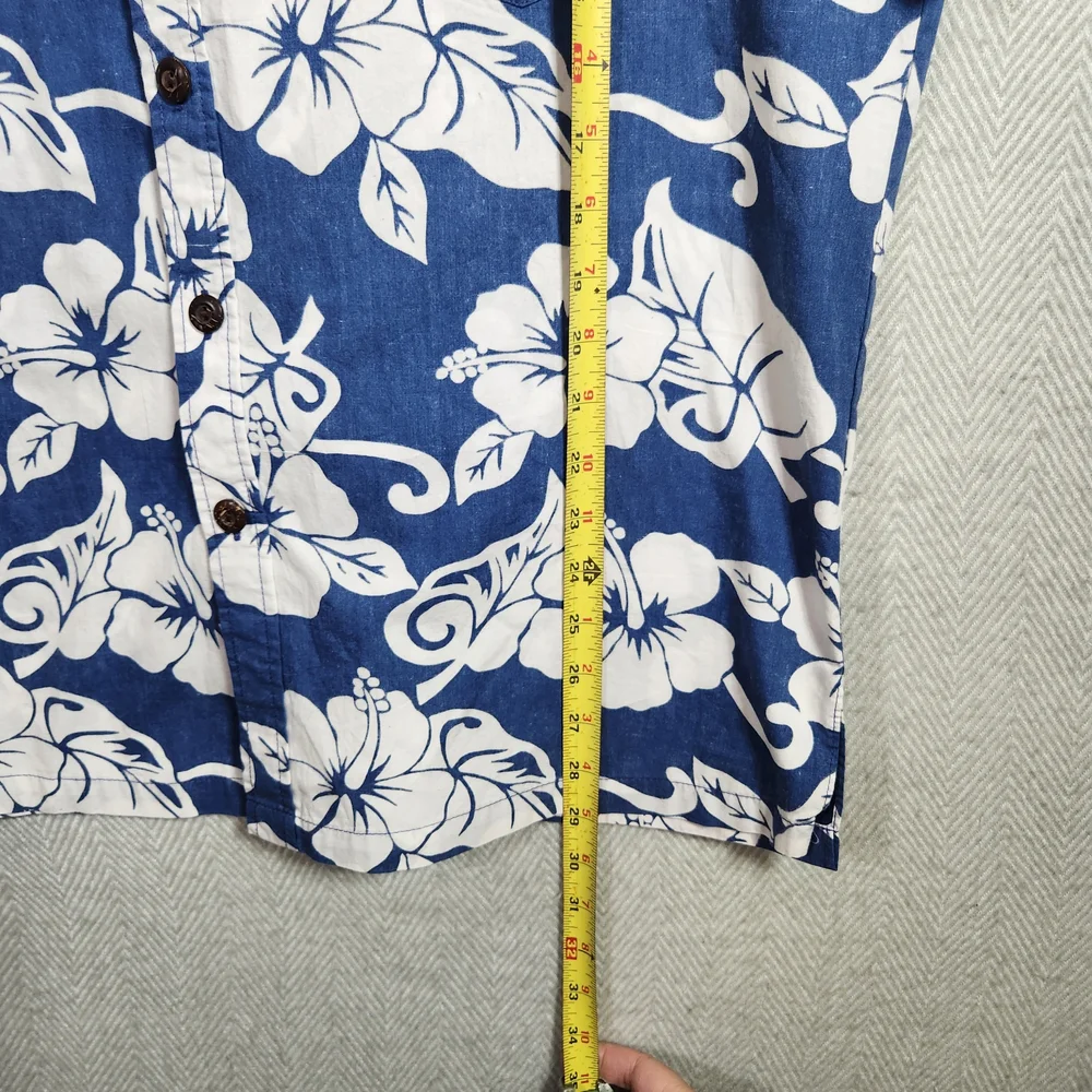 Paradise Bay Men's L Blue Floral Hawaiian Casual Button Down Shirt 100% Cotton - Picture 5 of 7